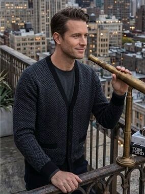Men's Black and Gray Chevron Cardigan by Marc Law